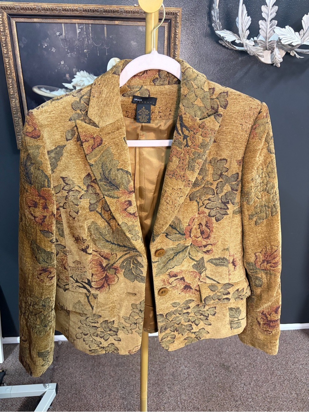Grace Elements Floral Tapestry Jacket in Mustard - Picture 1 of 4